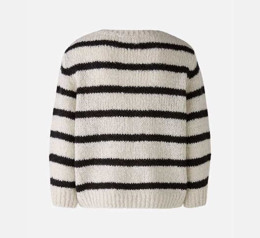 Oui - Stripe Crew Sweater in Light Camel Grey