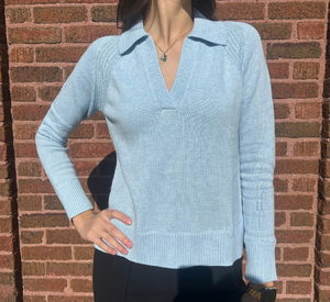 Kinross Cashmere - Split Neck Polo Sweater in Wave