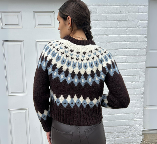 Veronica Beard - Christina Alpaca Blend Fairisle Cardigan in Chocolate and Blue