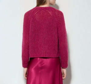 Luisa Cerano - Loose Knit Alpaca Wool Cardigan in Berry Pink