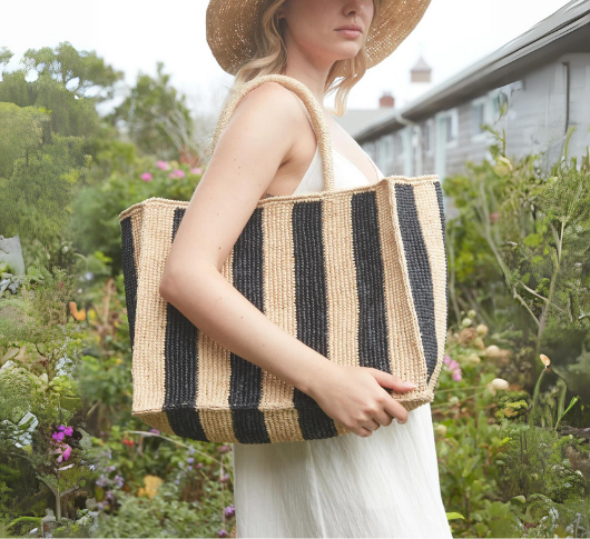 Mar Y Sol - Roma Tote in Natural with Navy Stripes