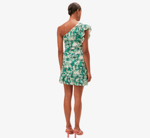 Suncoo Paris One Shoulder Green Floral Dress