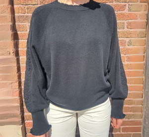 Repeat Cashmere - Cashmere Crewneck Sweater with Pointelle in Black