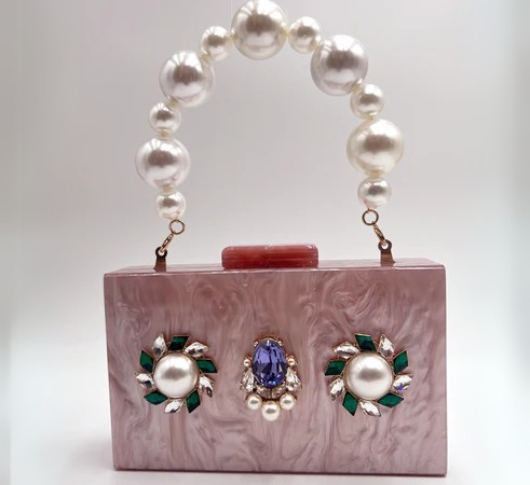 Anton Heunis - Box Clutch with Cluster Gems in Pink Multi