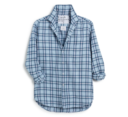 Frank & Eileen - Eileen Italian Cashmere Touch Relaxed Button-Up in Blue/Pink Plaid