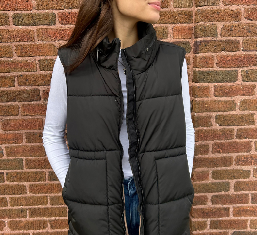 Nikki Jones - Long Side Snap Quilted Vest in Black