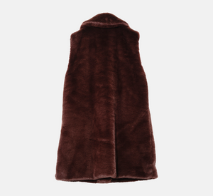 Echo - Faux Fur Mink Long Vest in Chocolate