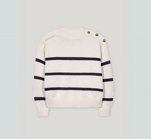 LUISA CERANO - Crop Striped Sweater with Gold Button Detailing in Navy and Cream