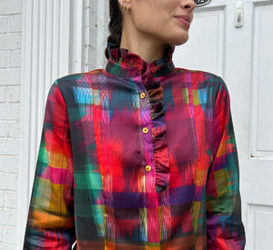 Hinson Wu - Athena Festive Plaid Blouse with Ruffles in Multi