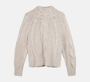 Repeat - Cashmere Cable Mock Neck Sweater in Snow