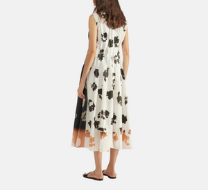 Liviana Conti - Pleated Floral Midi Dress in Black and Pink