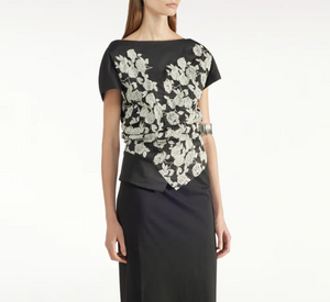 Liviana Conti - Cap Sleeve Embroidered Top in Black and White