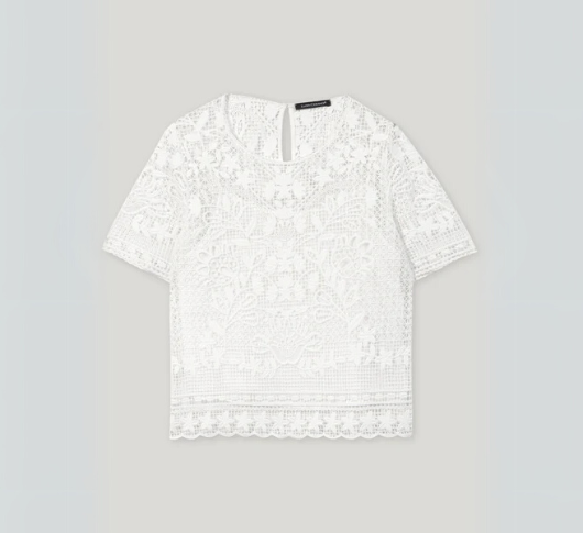 Luisa Cerano - Short Sleeve Lace Pull-on Blouse in Bleached White