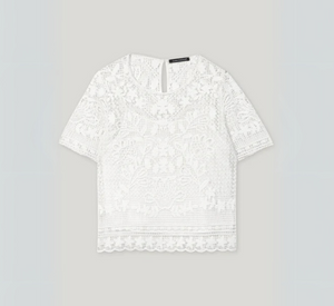 Luisa Cerano - Short Sleeve Lace Pull-on Blouse in Bleached White
