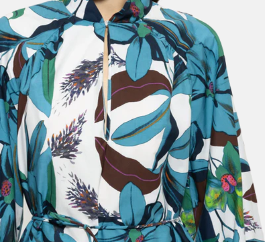 Luisa Cerano - Flower Print Long Sleeve Dress in Blue and Brown Multi