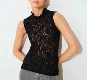 SUNCOO - Sleeveless Lace Blouse in Black