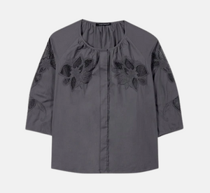 Luisa Cerano - Tunic Blouse with Embroidery in Cool Grey