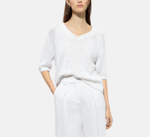 Luisa Cerano - Short Sleeve V-Neck Sweater in Bleach White