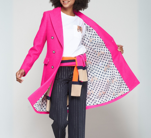 Vilagallo - Double Breasted Wool Coat in Bright Rose