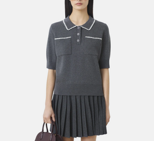 Suncoo - Polka Polo Knit Top in Carbon