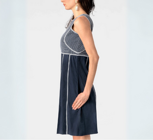 GRETCHEN SCOTT - Trapunto Tango Dress with Stripe Detailing in Navy and White