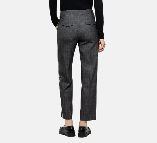Luisa Cerano - Pinstripe Pant with Grosgrain in Charcoal and Black