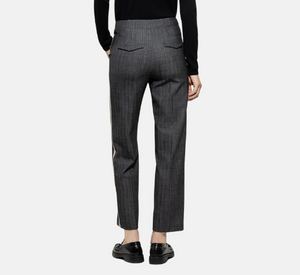 Luisa Cerano - Pinstripe Pant with Grosgrain in Charcoal and Black