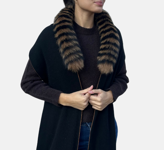 Peter Nathan - Reversible Scarf with Striped Fox Fur Trim