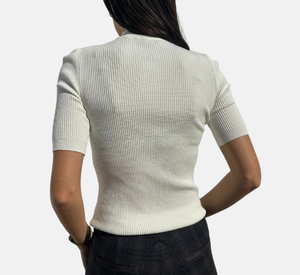 Tricot Chic - Short Sleeve Cabe Knit Top in Cream