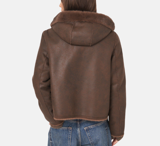 Repeat -  Hooded Reversible Faux Coat in Chocolate