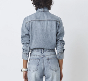 SUNCOO – Laos Denim Top with Neck Tie in Light Jean