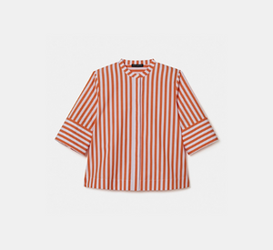 Tara Jarmon - Camilliana Striped Poplin Shirt in Orange/White
