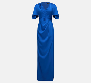 Theia Women's Shea Satin Pleated Flutter-Sleeve Gown - Sapphire - Size 12 Theia Women's Shea Satin Pleated Flutter-Sleeve Gown - Sapphire - Size 12