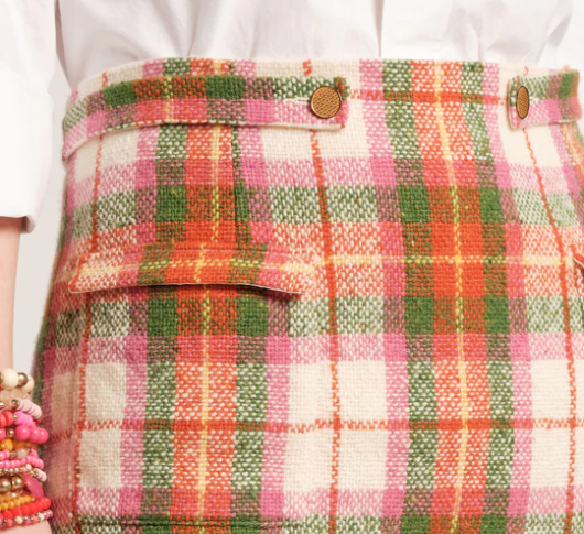 Frances Valentine - Central Wool Plaid Pencil Skirt in Pink and Green