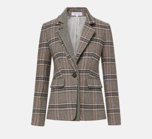 Veronica Beard - Blythe Plaid Blazer with Double Lapel in Black, Brown, and Blue