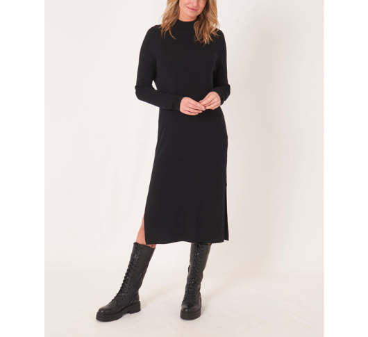 REPEAT Cashmere - Fine Rib Knit Dress in Black