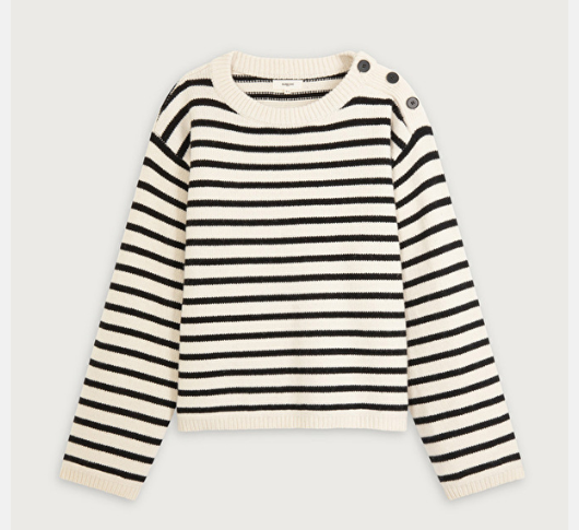 Suncoo - Prisma Long Sleeve Stripe Sweater in Cream and Black