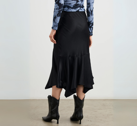 Rails - Edwina Asymmetric Satin Trumpet Skirt in Black