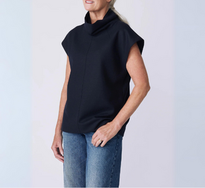 Kal Rieman - Felted Jersey Sleeveless Seamed Turtleneck in Midnight