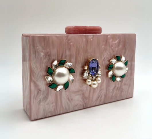 Anton Heunis - Box Clutch with Cluster Gems in Pink Multi