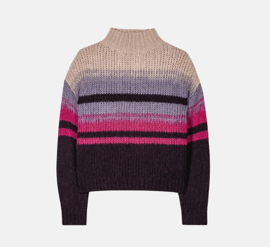 Luisa Cerano - Alpaca Blend Striped Mock Neck Sweater in Pink, Purple, and Tan