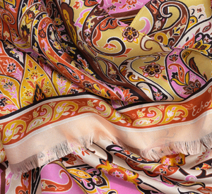 Echo - Silk Paisley Print Oblong Scarf in Mauve