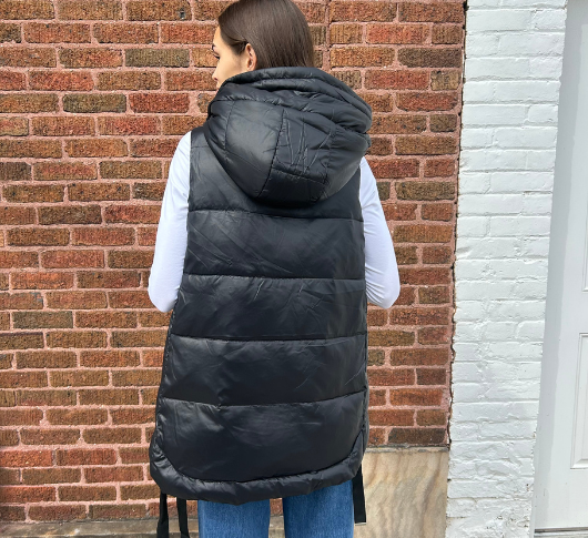 Nikki Jones - Quilted Faux Down Vest in Black