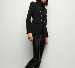 Veronica Beard - Miller Double Breasted Dickey Jacket with Gold Buttons in Black and Gold