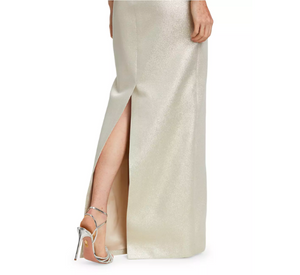 
            
                Load image into Gallery viewer, Teri Jon - Off-The-Shoulder Metallic Jacquard Gown in Light Gold
            
        