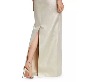 Teri Jon - Off-The-Shoulder Metallic Jacquard Gown in Light Gold