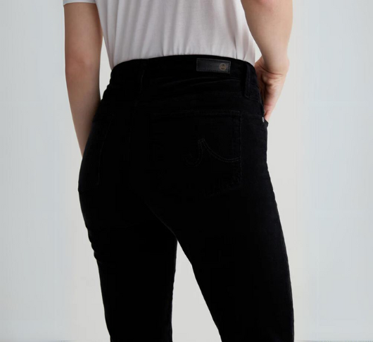 AG Jeans - Mari Mid-Rise Slim Straight Corduroy Pants in Super Black