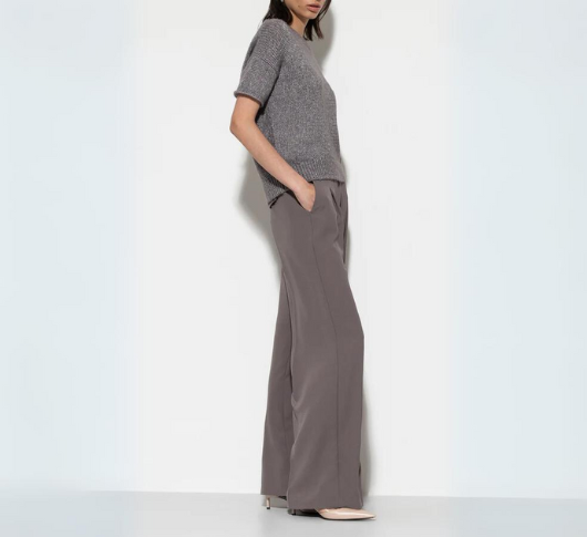 Luisa Cerano - Tab Closure Straight Leg Trouser in Taupe