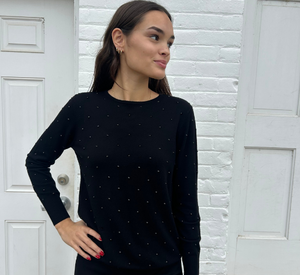 Elliott Lauren - Long Sleeve Crewneck Sweater with Jet Rhinestones in Black