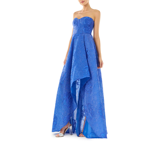 ML Monique Lhuillier - Ayla Strapless Metallic Jacquard Gown in Rich Blue